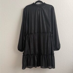 LOFT Black Long Sleeve Tiered Mini Dress